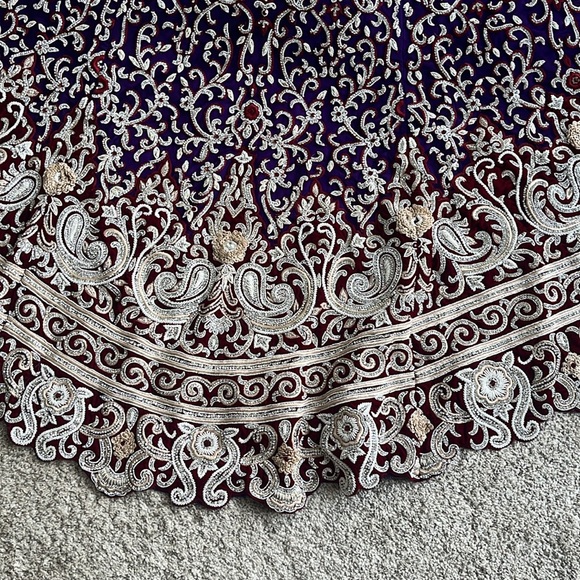 Purple & Red Indian/Pakistani Wedding dress with Swarovski Stone Work and train. - Picture 5 of 16